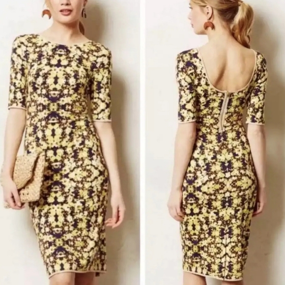 Anthropologies La Vi by Sam & Lavi Yellow Floral Midi form fitting Dress. - Picture 1 of 4